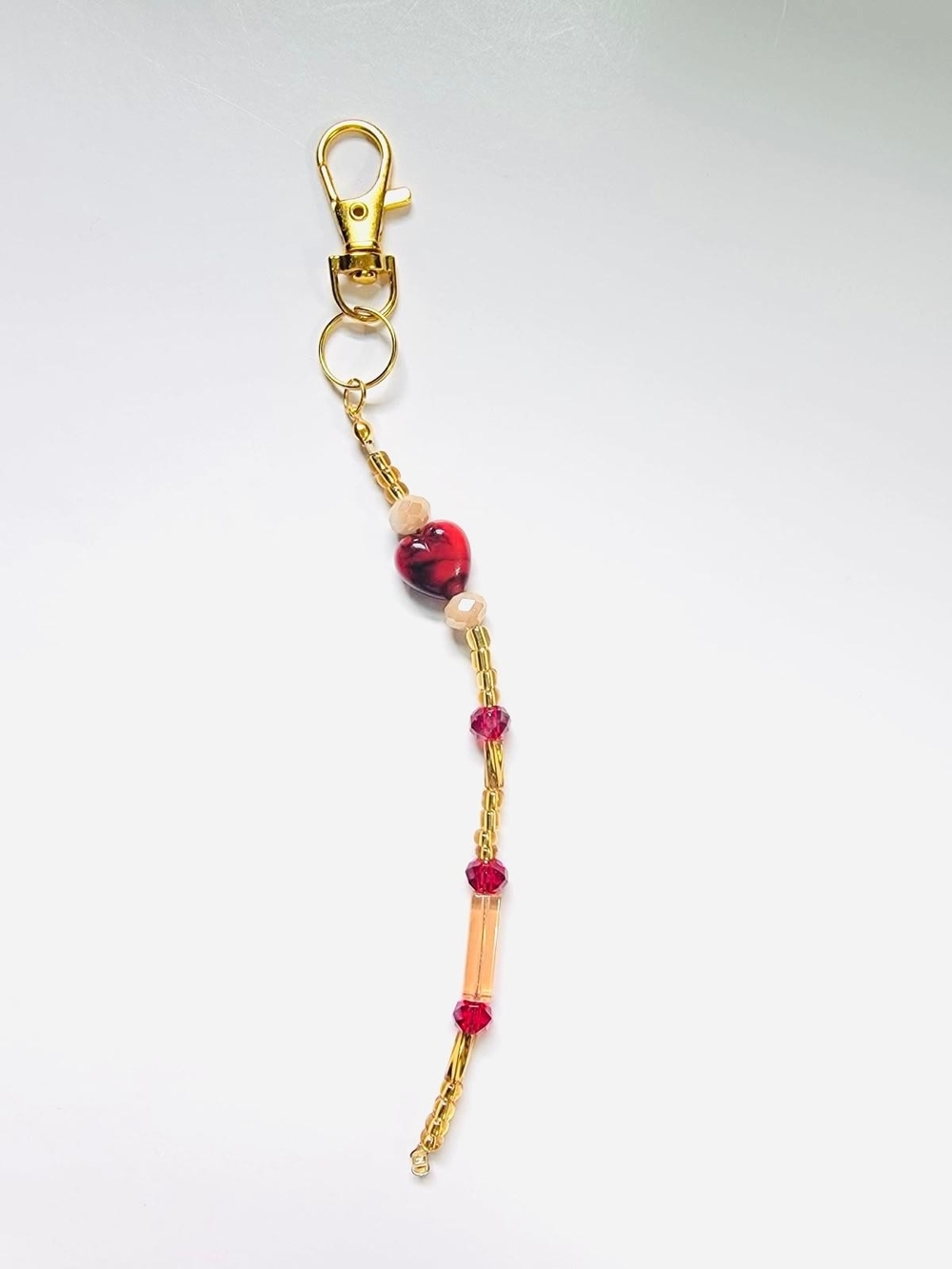Gold Keychain Charm with Red Heart Bead